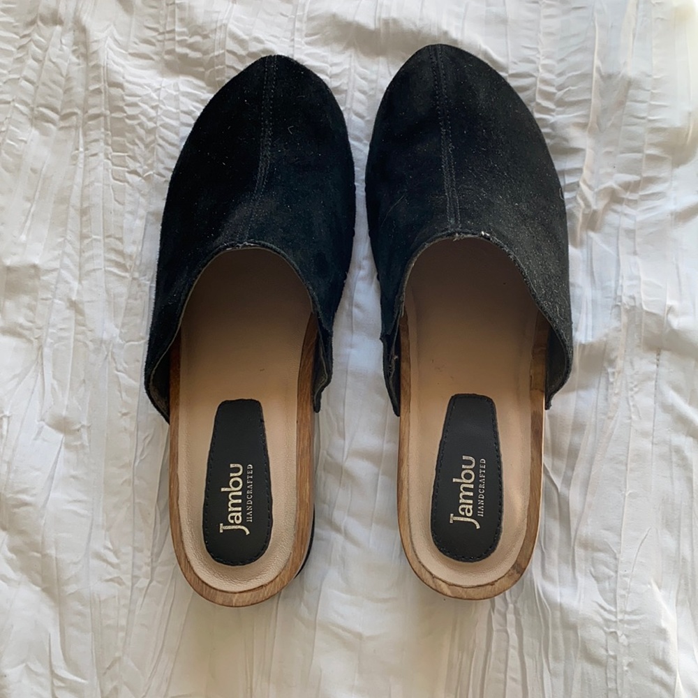 Jambi clogs black suede, size 81/2